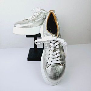 Cappelletti Platform Metallic Gold Leather Lace Up Sneaker Sz 38/8 Made In Italy